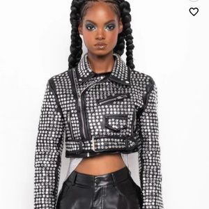 Crystal studded moto jacket